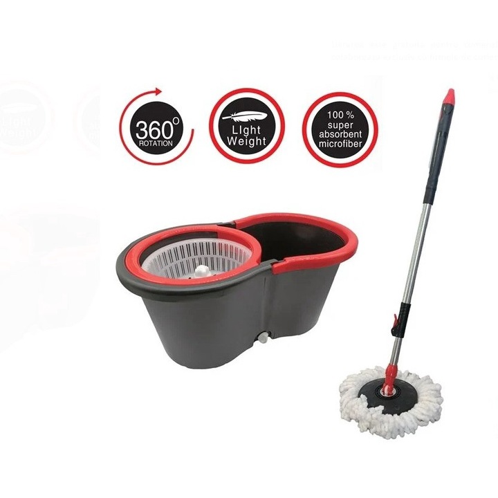 Set complet mop rotativ 360° cu galeata si storcator – microfibra super-absorbanta, depozitare usoara
