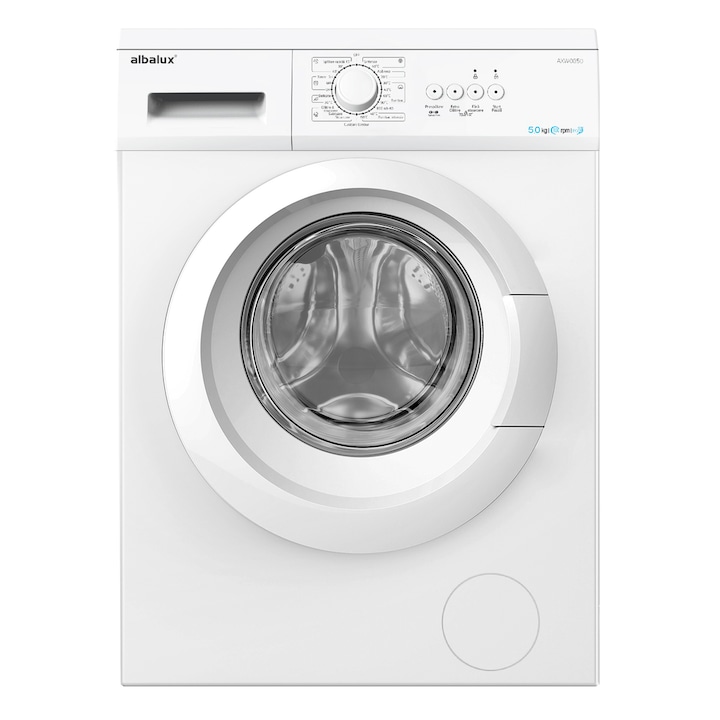 Albalux AXW0851 Пералня, 5 кг, 800 об./мин., Клас Е, 23 програми, 47 см Бяла