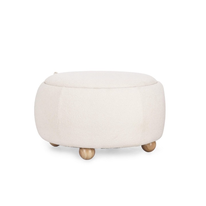 Бяла табуретка от текстил, естествено дърво Ириша 67х38 см