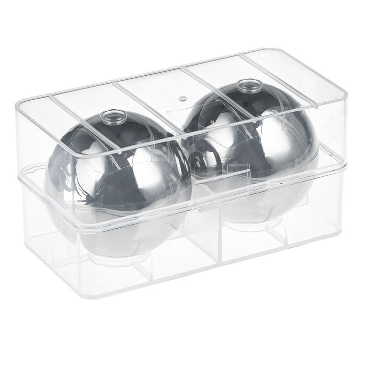 Комплект от 2 многократно използвани кубчета лед Shopiens® от неръждаема стомана, във формата на сфера, 5,5 cm