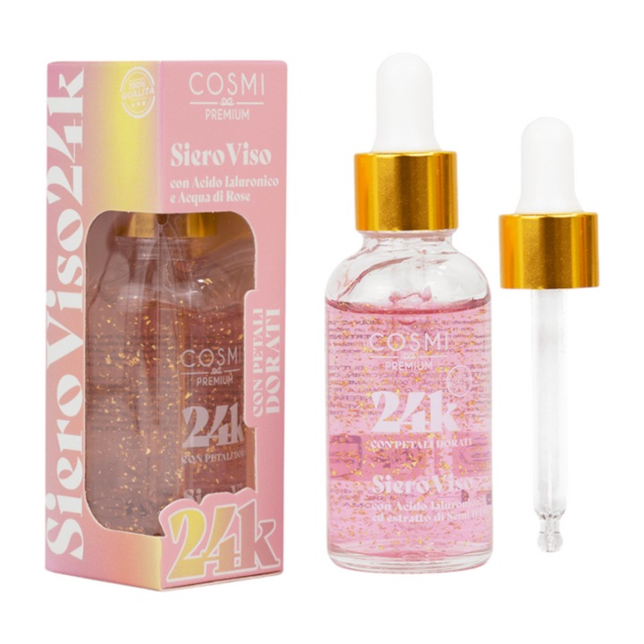 Ser facial COSMI 24k cu petale aurii, hidratare intensa, 30ml
