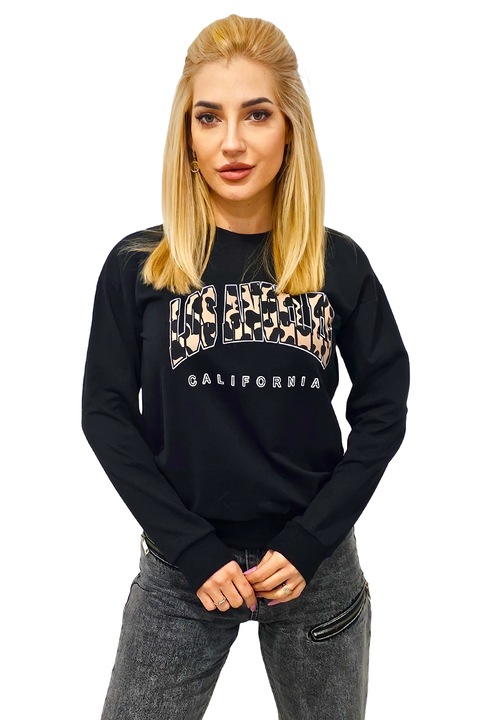 Bluza de dama Los Angeles, cu bumbac, imprimeu logo, Negru