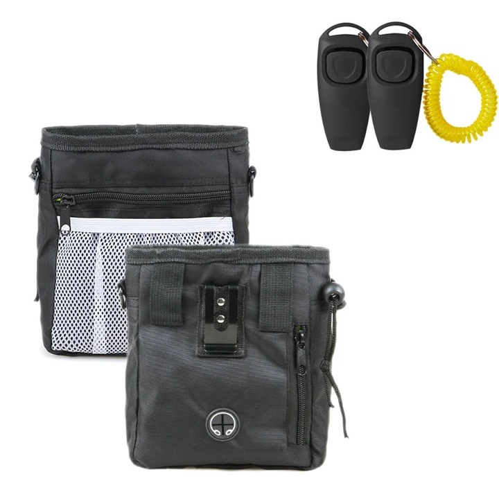 Комплект за обучение на кучета, 1 торбичка за награди, 2 кликера за обучение, многоцветен държач за торби за боклук