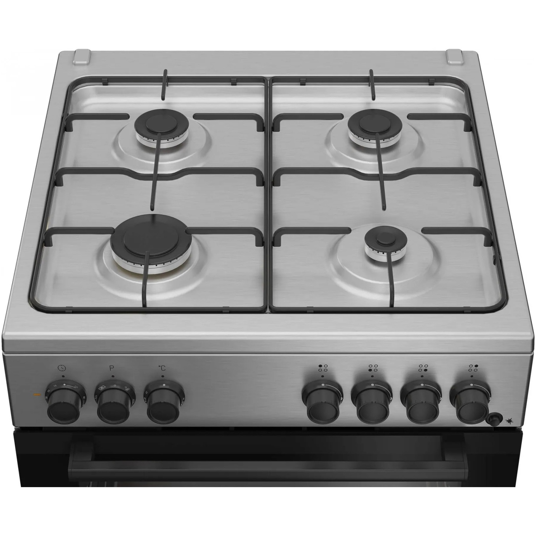 Aragaz Beko FBSE62120XD, Mixt, 4 arzatoare, Aprindere electrica, Gatire asistata cu ventilatie, Grill, 60 cm, Inox