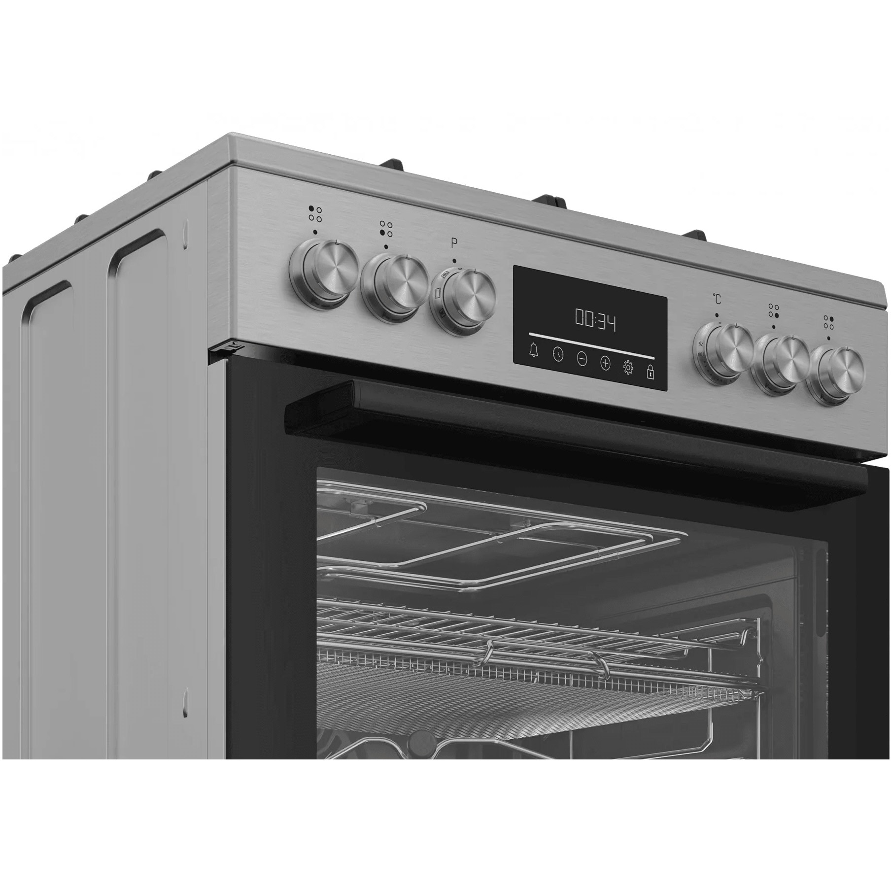 Aragaz Beko FBMA61330GXDT, Mixt, 4 arzatoare, High-Efficiency, SteamShine Cleaning, AirFry, Clasa A, 60 cm, Inox