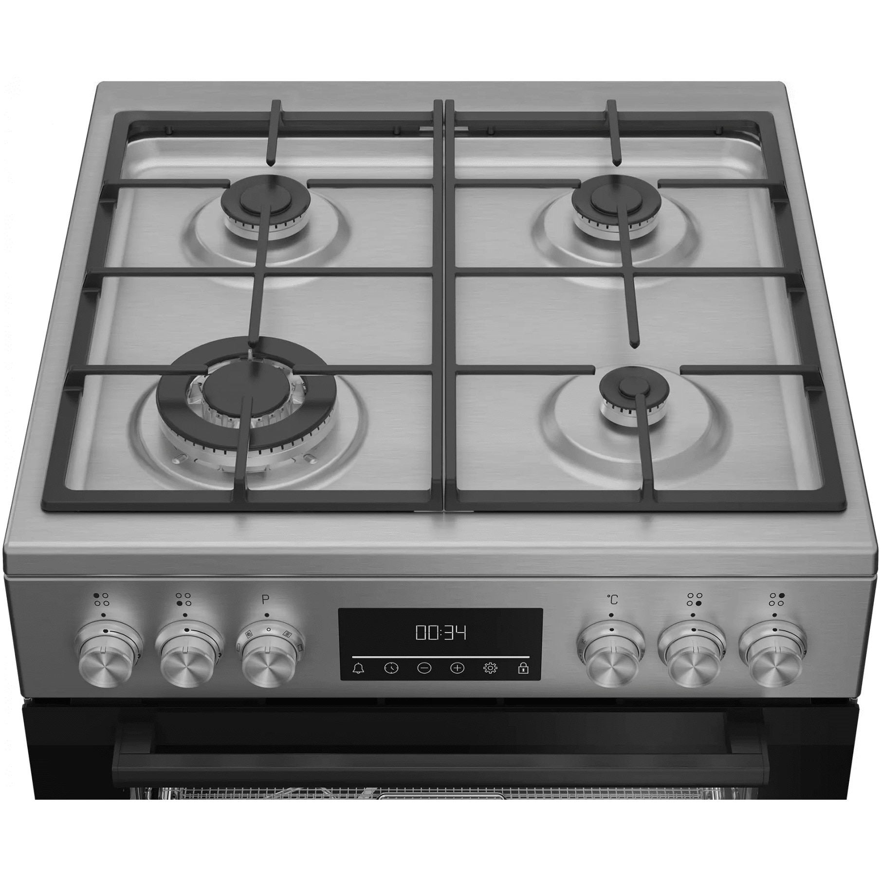 Aragaz Beko FBMA61330GXDT, Mixt, 4 arzatoare, High-Efficiency, SteamShine Cleaning, AirFry, Clasa A, 60 cm, Inox