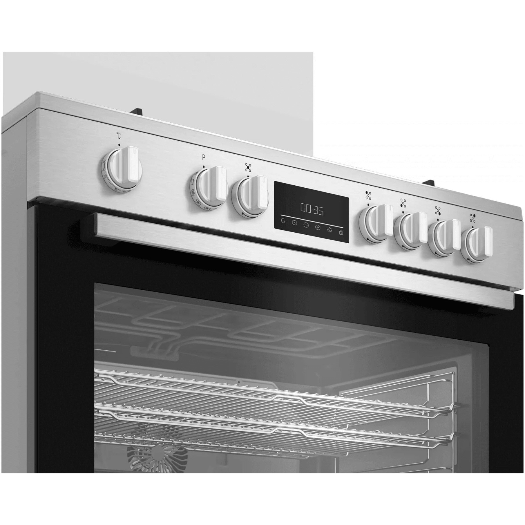 Aragaz Beko BGM11226EX, Mixt, 5 zone de gatit, 7 functii, Wok, 114 l, Gratare din fonta, Clasa A+, 90 cm, Inox