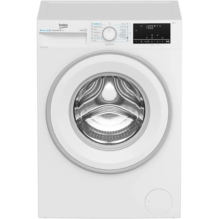 Пералня Beko B3WFU410415WWES, 10 кг, 1400 об/мин, Клас A, ProSmart инверторен мотор, Рециклирана вана, Hygiene+, SteamCure, IronFast, AddXtra, Бял