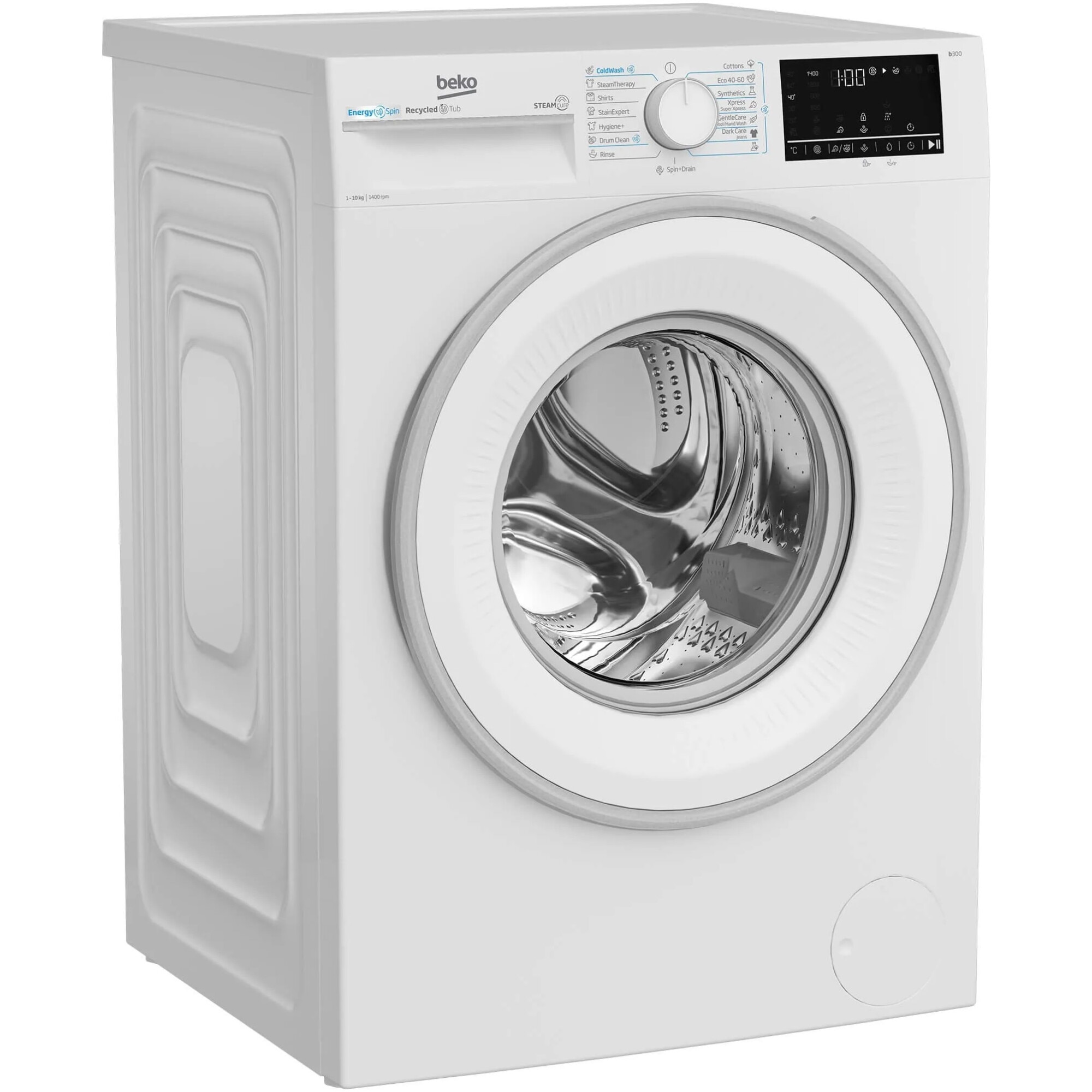 Masina de spalat rufe Beko B3WFU410415WWES, 10 kg, 1400 RPM, Clasa A, Motor ProSmart Inverter, Recycled Tub, Hygiene+, SteamCure, IronFast, AddXtra, Alb