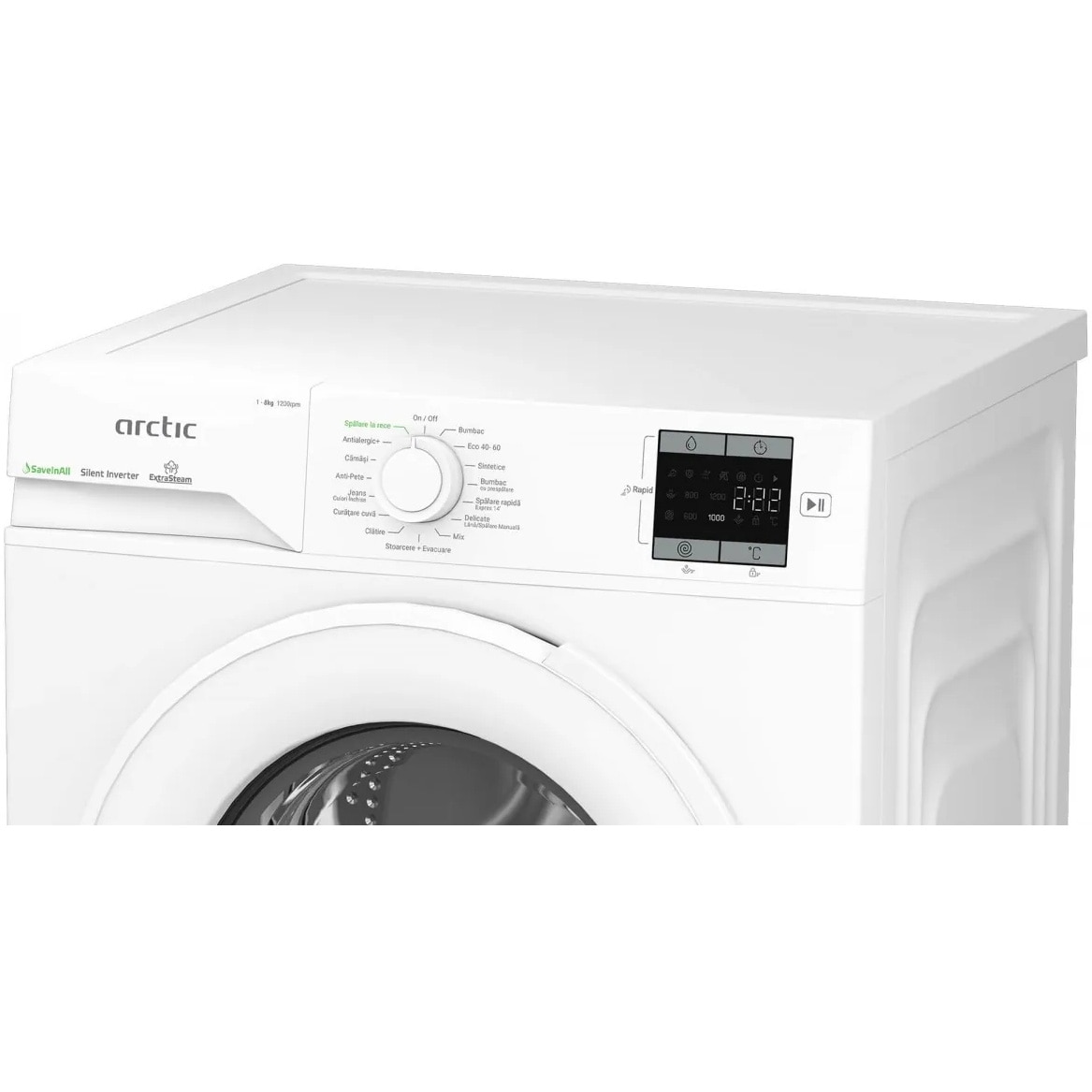 Masina de spalat rufe Arctic APLM1WFSU18210W, 8 kg, 1200 RPM, Clasa A, ExtraSteam, Motor Silent Inverter, Alb