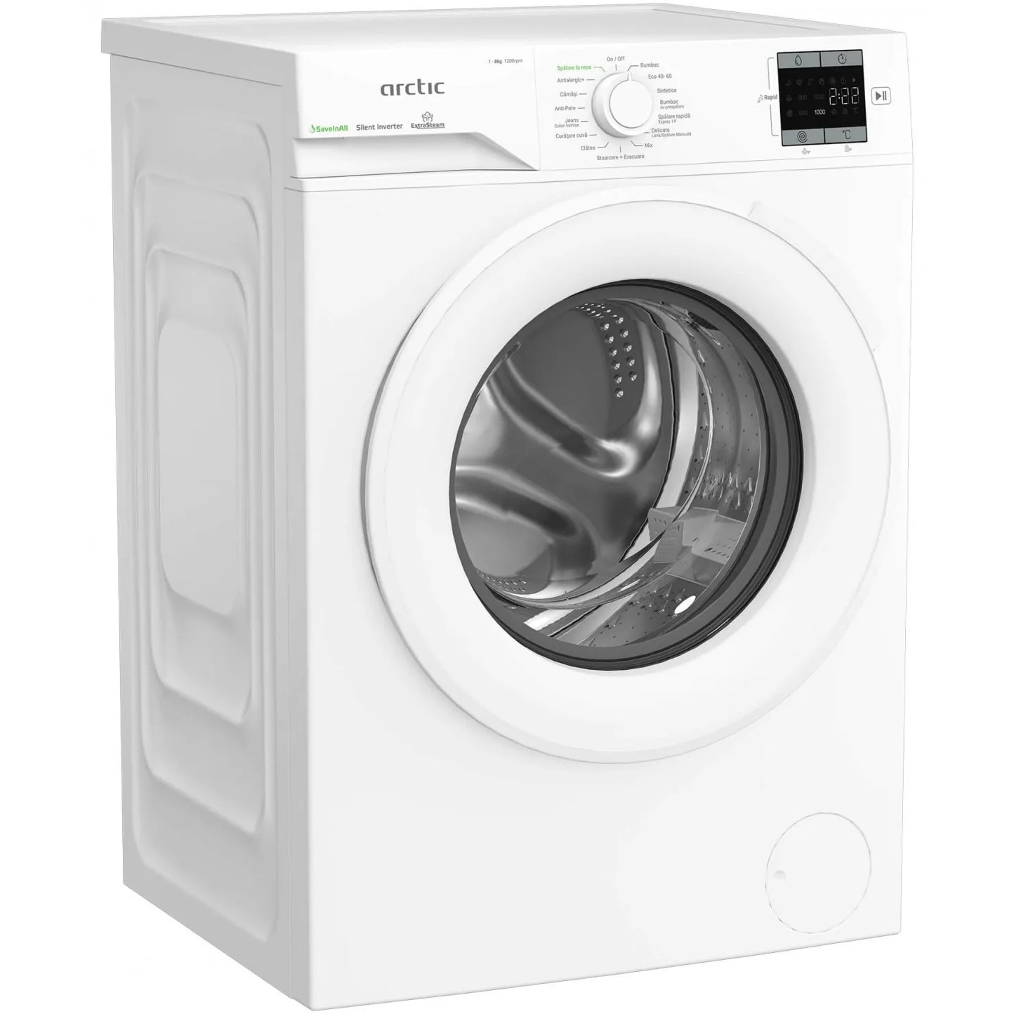 Masina de spalat rufe Arctic APLM1WFSU18210W, 8 kg, 1200 RPM, Clasa A, ExtraSteam, Motor Silent Inverter, Alb