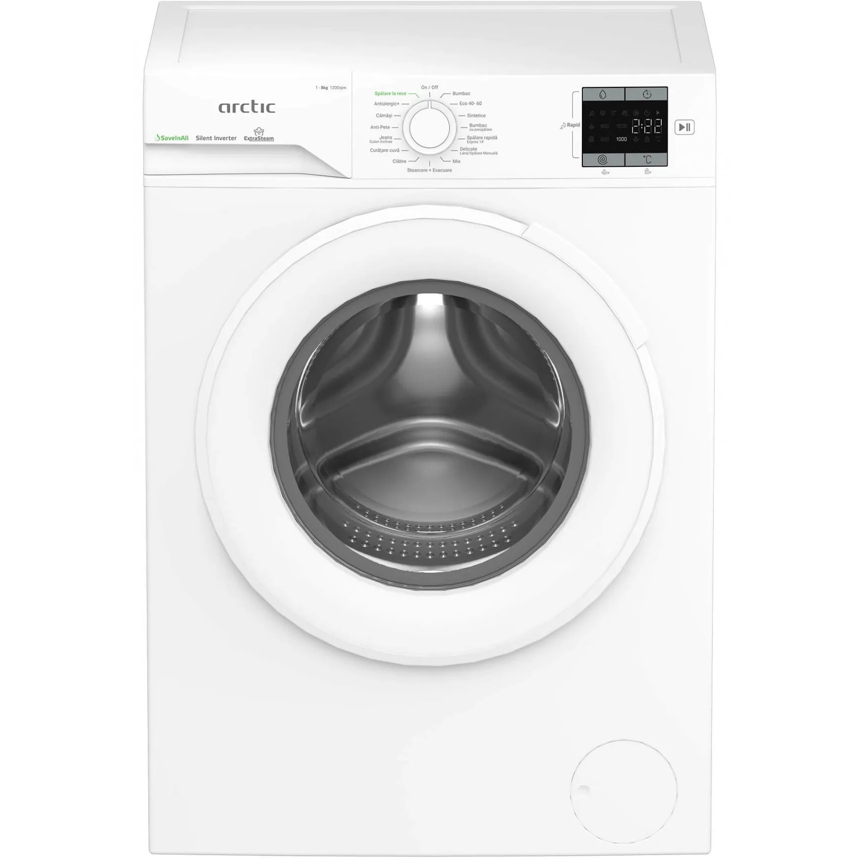 Masina de spalat rufe Arctic APLM1WFSU18210W, 8 kg, 1200 RPM, Clasa A, ExtraSteam, Motor Silent Inverter, Alb