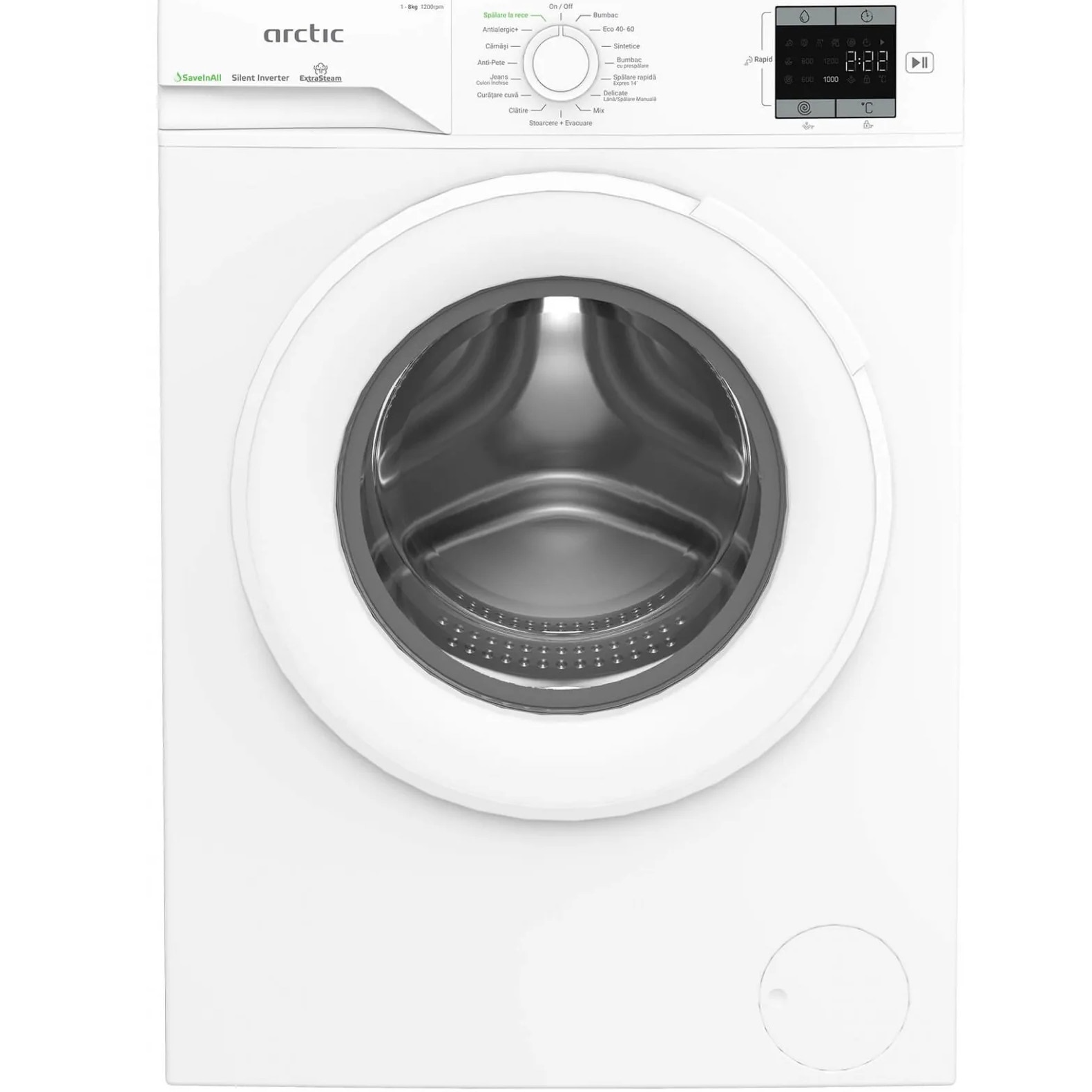 Masina de spalat rufe Arctic APLM1WFSU18210W, 8 kg, 1200 RPM, Clasa A, ExtraSteam, Motor Silent Inverter, Alb