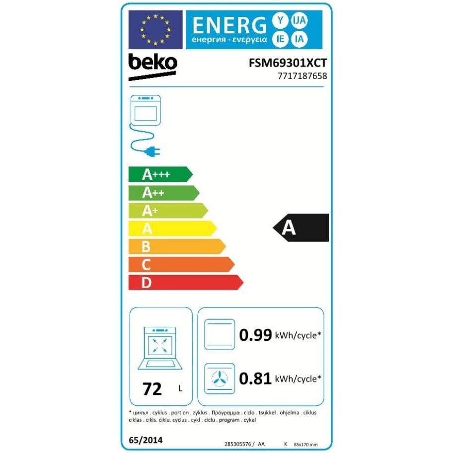 Aragaz Beko FBST62110DW, Mixt, 4 arzatoare cu eficienta ridicata, Aprindere electrica, Grill, Rotisor, Clasa A, 60 cm, Alb