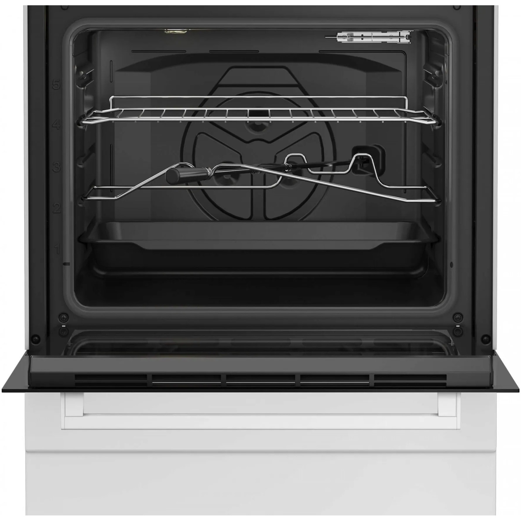 Aragaz Beko FBST62110DW, Mixt, 4 arzatoare cu eficienta ridicata, Aprindere electrica, Grill, Rotisor, Clasa A, 60 cm, Alb