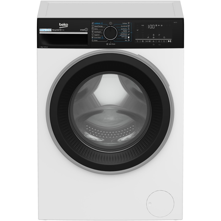Masina de spalat rufe Slim Beko B3WFU49415WWES, 9 kg, 1400 RPM, Clasa A, IronFast, SteamCure, AddXtra, Motor ProSmart Inverter, SteamTherapy Alb