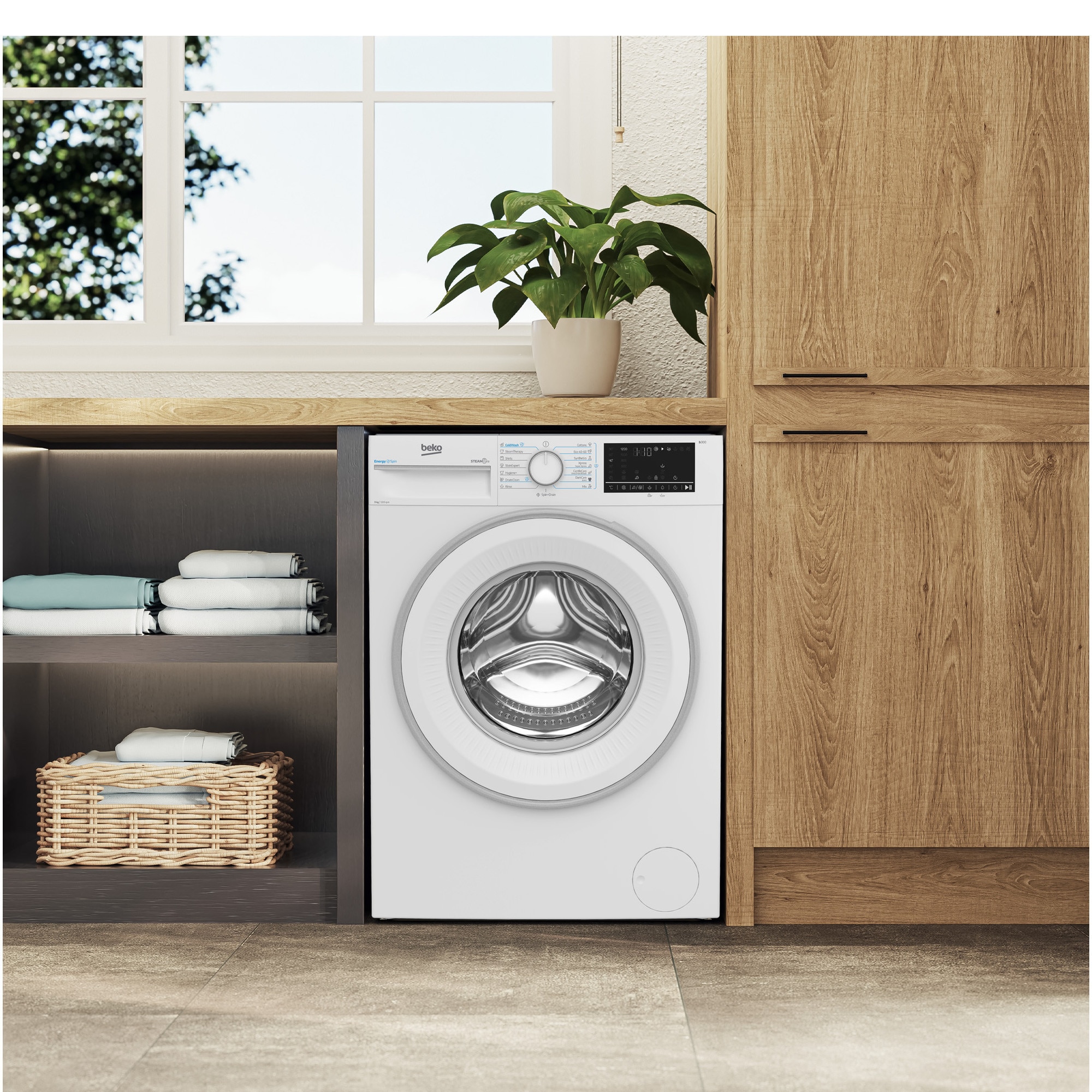 RESIGILAT: Masina de spalat rufe Beko B3WFU49215WWES, 9 kg, 1200 RPM, Clasa A, Motor ProSmart Inverter, Recycled Tub, Hygiene+, SteamCure, AddXtra, Alb