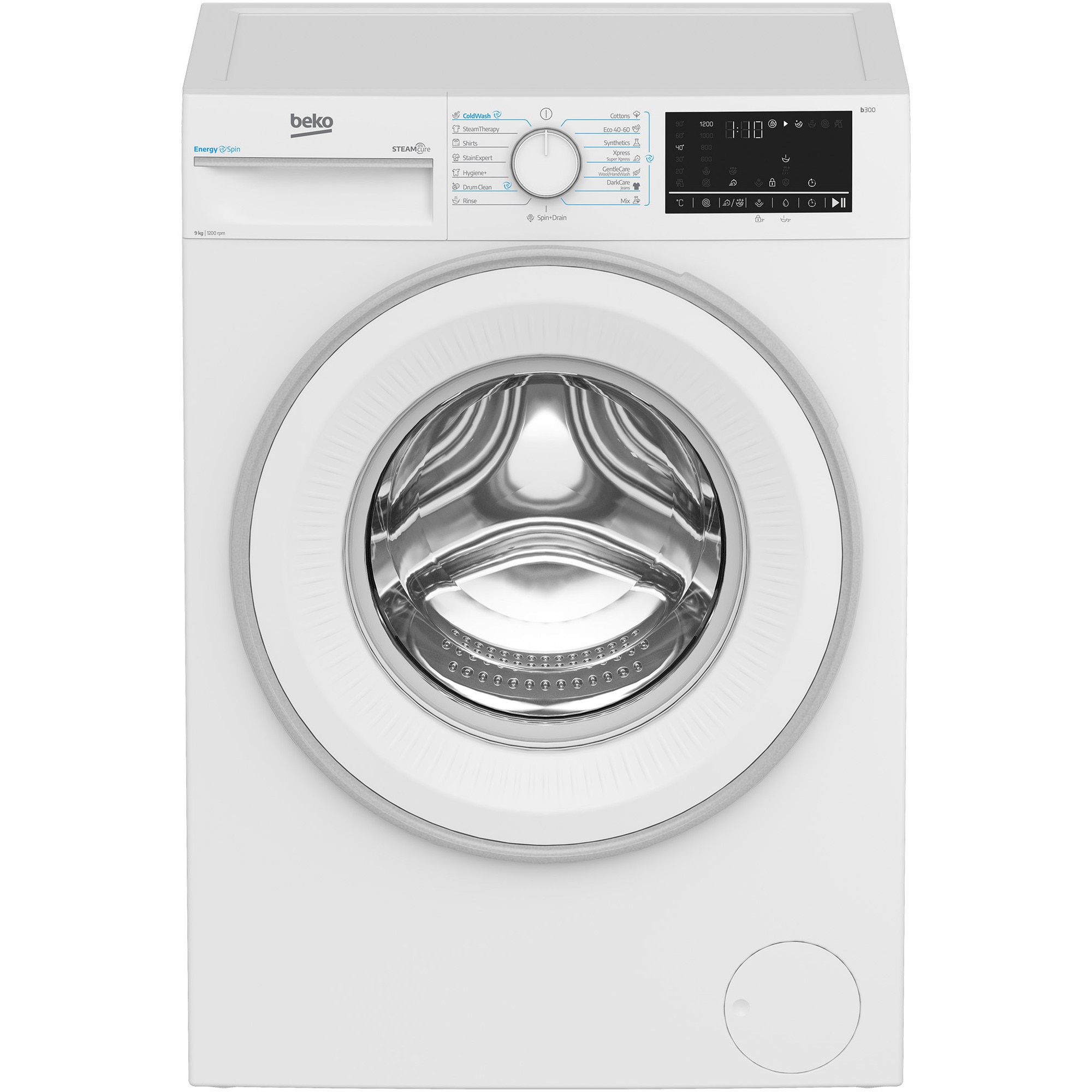 RESIGILAT: Masina de spalat rufe Beko B3WFU49215WWES, 9 kg, 1200 RPM, Clasa A, Motor ProSmart Inverter, Recycled Tub, Hygiene+, SteamCure, AddXtra, Alb