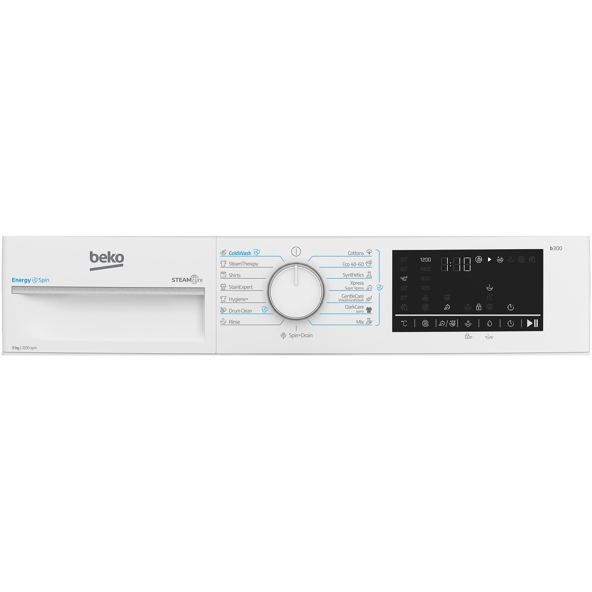 RESIGILAT: Masina de spalat rufe Beko B3WFU49215WWES, 9 kg, 1200 RPM, Clasa A, Motor ProSmart Inverter, Recycled Tub, Hygiene+, SteamCure, AddXtra, Alb