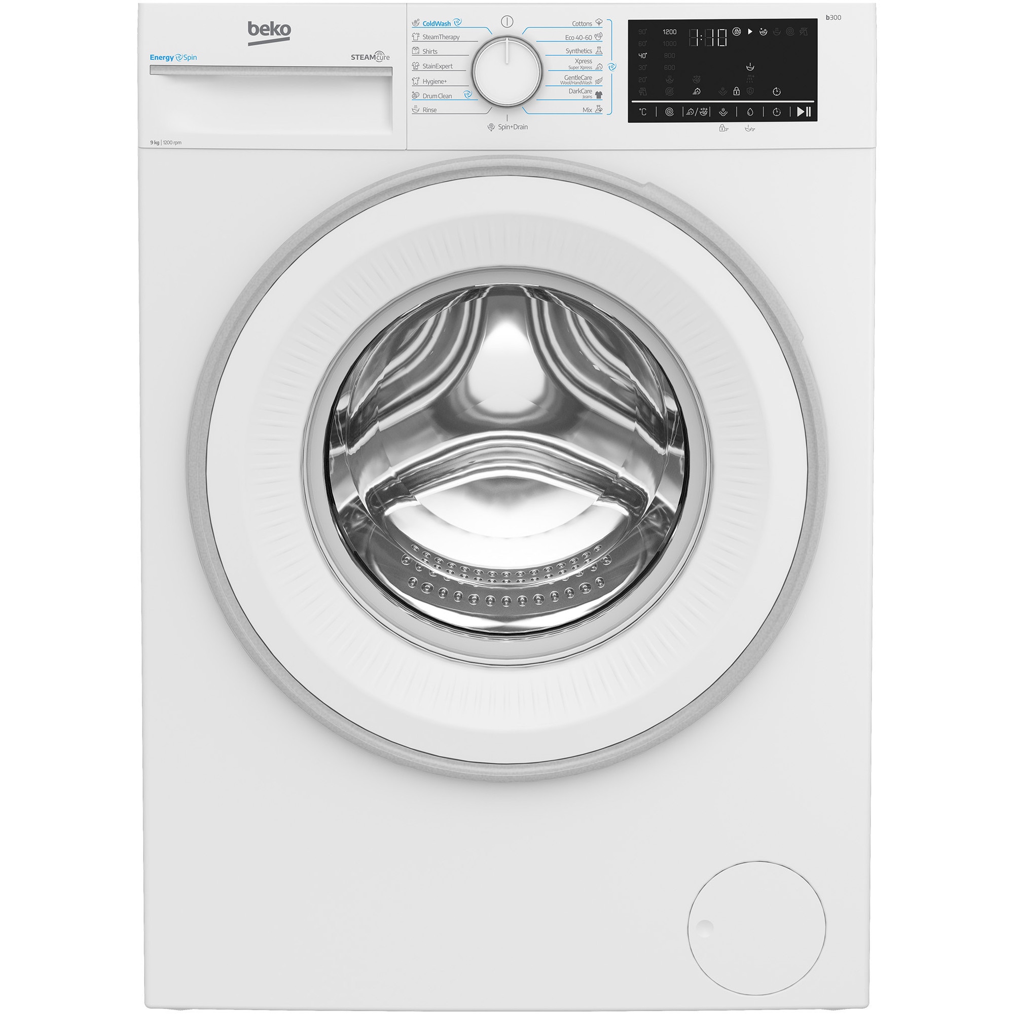 RESIGILAT: Masina de spalat rufe Beko B3WFU49215WWES, 9 kg, 1200 RPM, Clasa A, Motor ProSmart Inverter, Recycled Tub, Hygiene+, SteamCure, AddXtra, Alb