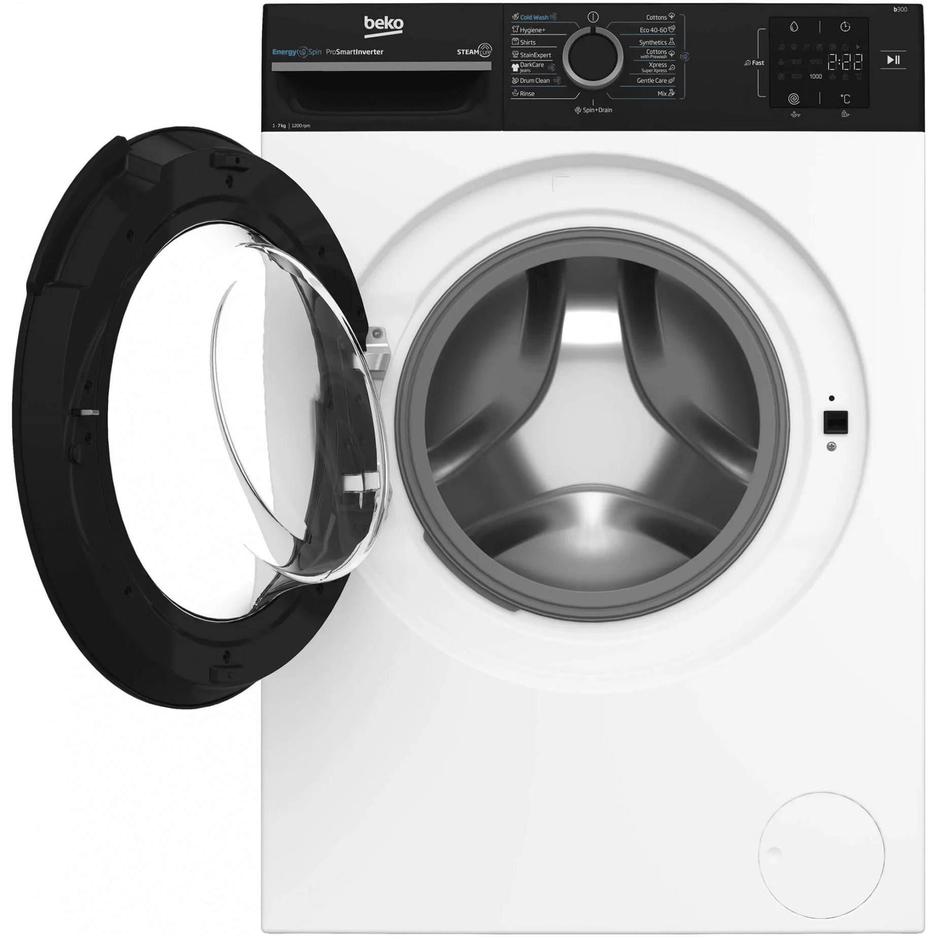 Masina de spalat rufe Beko BM3WFU37213WBPB, 7 kg, 1200 rpm, Clasa A, SteamCure, Recycled Tub, ProSmart Inverter Motor, AddXtra, Alb