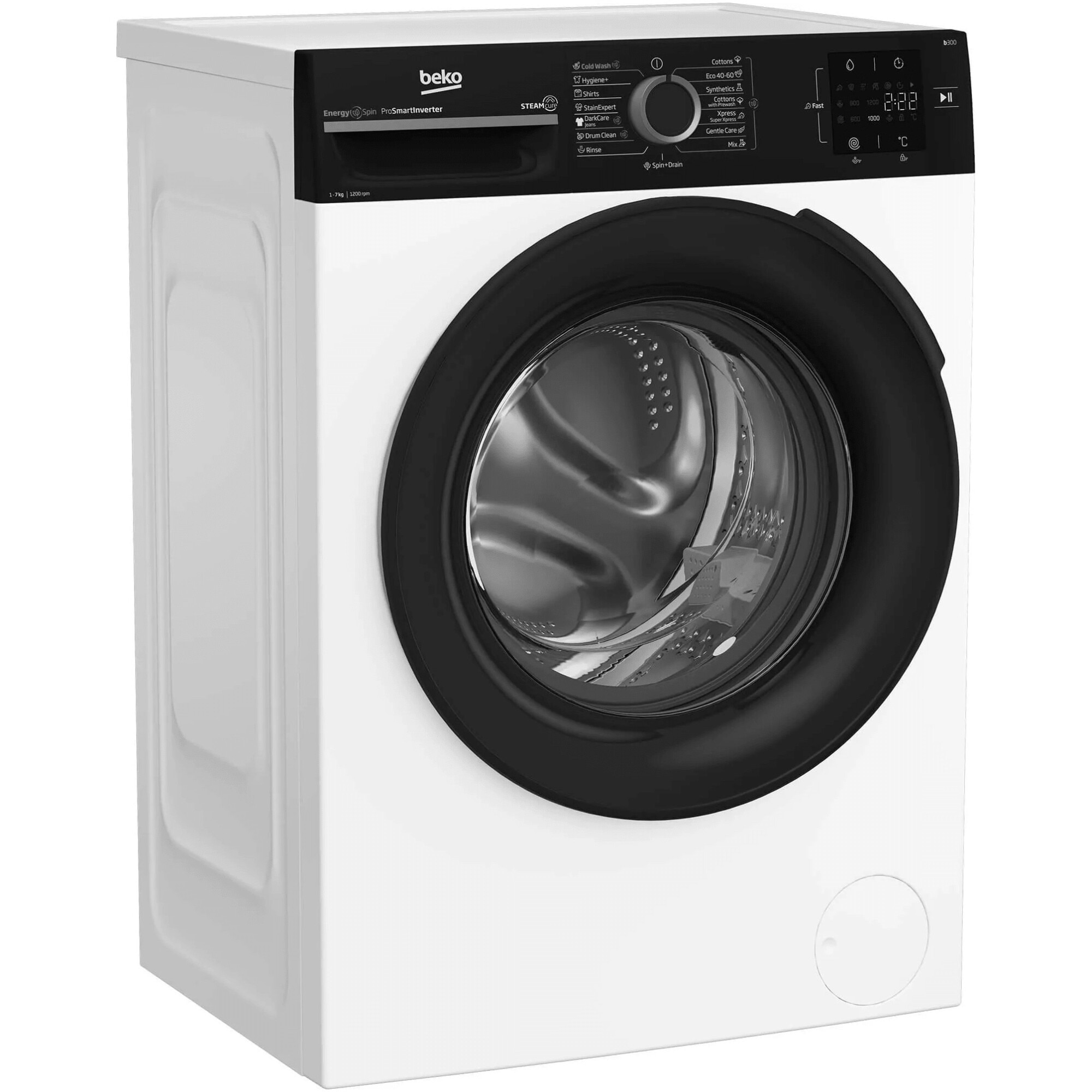 Masina de spalat rufe Beko BM3WFU37213WBPB, 7 kg, 1200 rpm, Clasa A, SteamCure, Recycled Tub, ProSmart Inverter Motor, AddXtra, Alb