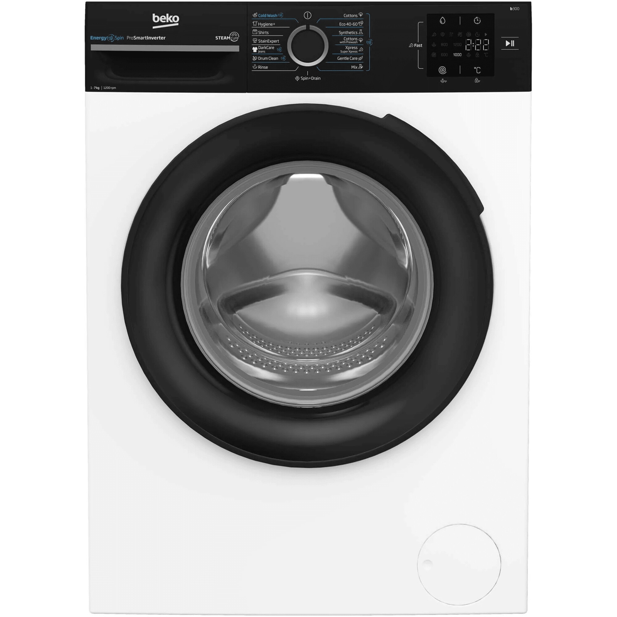 Masina de spalat rufe Beko BM3WFU37213WBPB, 7 kg, 1200 rpm, Clasa A, SteamCure, Recycled Tub, ProSmart Inverter Motor, AddXtra, Alb
