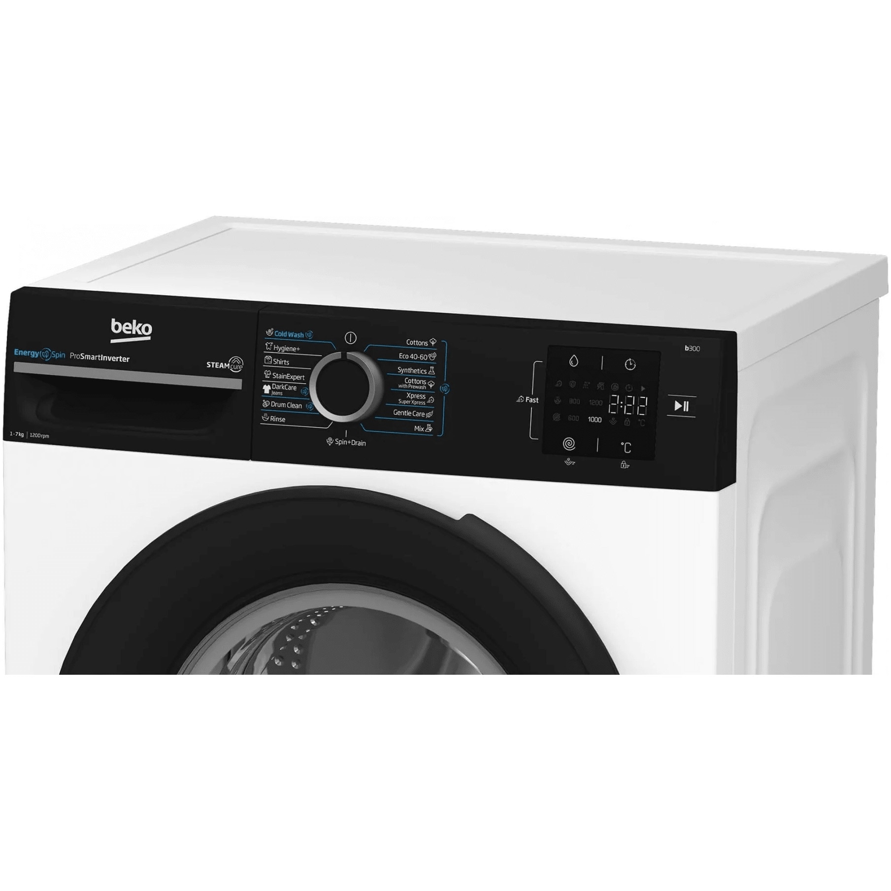 Masina de spalat rufe Beko BM3WFU37213WBPB, 7 kg, 1200 rpm, Clasa A, SteamCure, Recycled Tub, ProSmart Inverter Motor, AddXtra, Alb