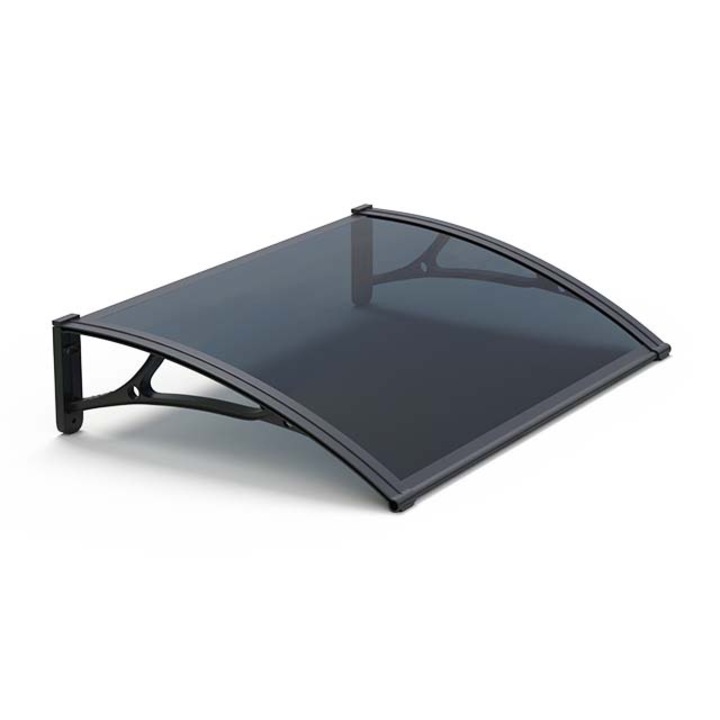 Copertina de usa MAPROFI PLEXIGAS PRO 150x80 cm, Negru/Gri Antracit, Placa Policarbonat Acrylic 2.5 mm cu Suporturi din Aluminiu, Rezistenta la Zapada, Marchiza Copertina pentru Fereastra, Accesorii Montaj Incluse