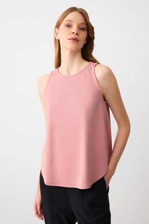 Color Roz Prafuit JIMMY KEY, Top din amestec de modal cu decolteu rotund, Roz prafuit, XL ...