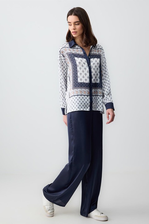 JIMMY KEY, Pantaloni de satin cu croiala ampla, Bleumarin