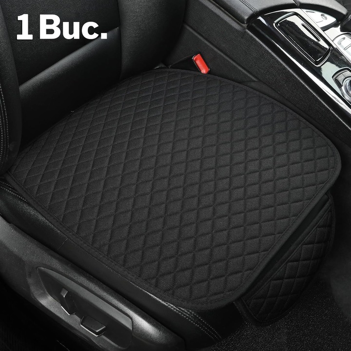 Husa scaun auto universala NextWave®️, ofera protectie pentru sezut scaun fata, design elegant cu buzunar pentru depozitare, anti-alunecare, material respirabil, pentru toate sezoanele, 50x 50 cm, negru
