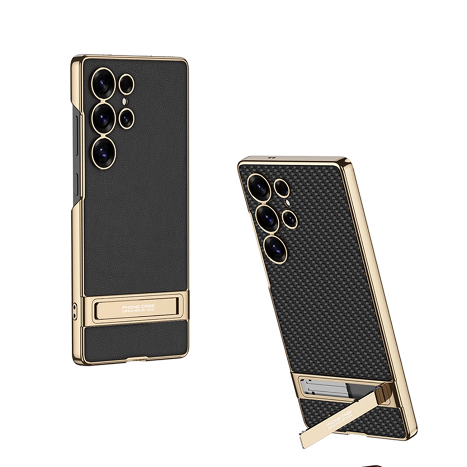 Husa pentru Samsung Galaxy S25 Ultra, Luxury edition din piele ecologica cu suport Agora, Carbon