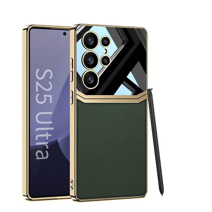 Кейс за Samsung Galaxy S25 Ultra, Еко кожа U Agora, Тъмно зелен