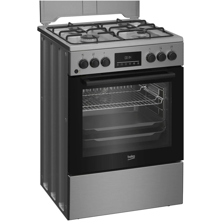 Готварска печка Beko FBSM62320TXD, Комбиниран, 4 котлона, 72 л, Електрическо запалване, Почистване с пара, Клас A, 60 см, Inox
