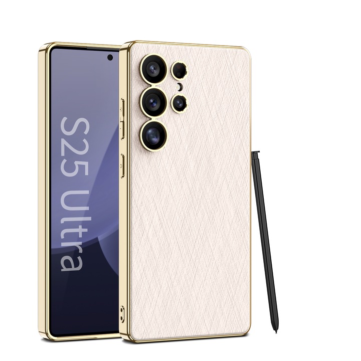 Кейс за Samsung Galaxy S25 Ultra, Ултра тънка луксозна текстура Agora, Крем