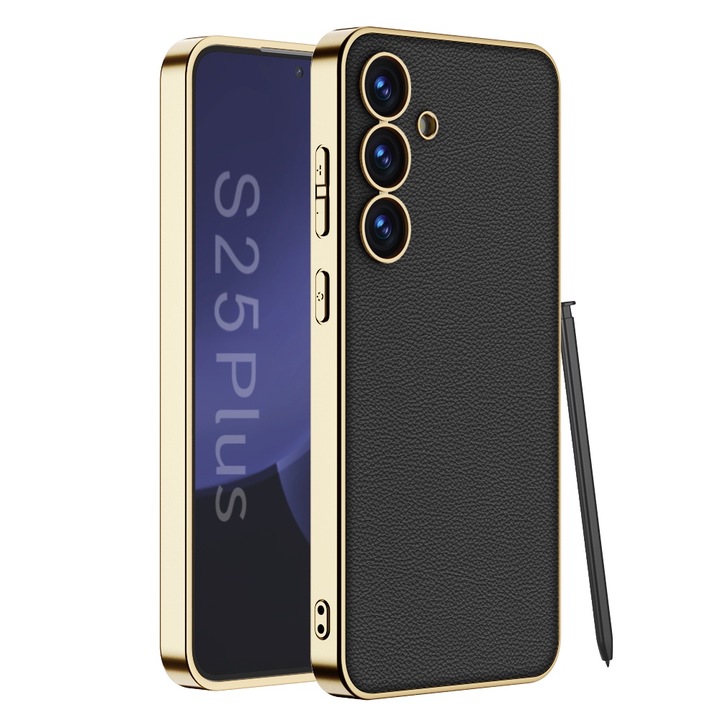 Husa pentru Samsung Galaxy S25 Plus, Ultra subtire din piele ecologica Agora, Negru