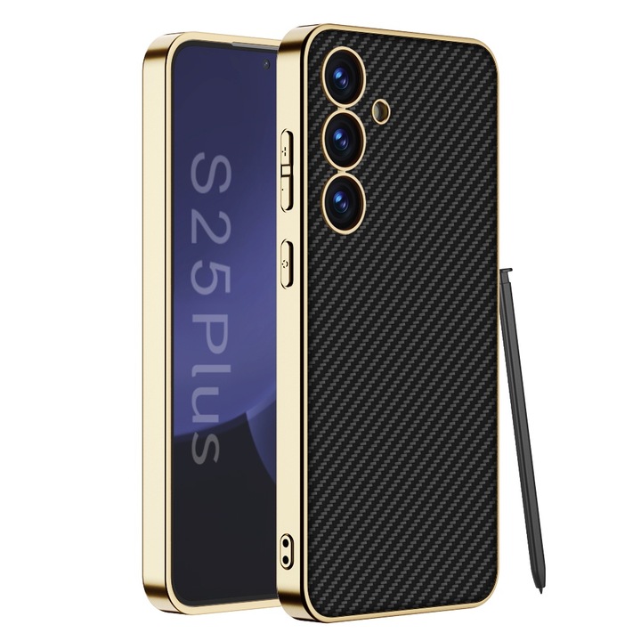 Samsung Galaxy S25 Plus tok, Ultra vékony Agora öko-bőr tok, Carbon