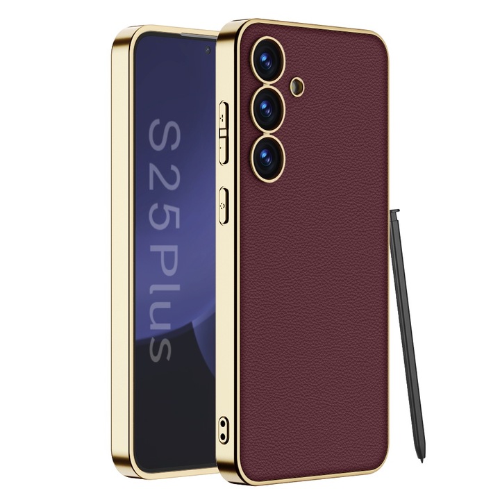 Husa pentru Samsung Galaxy S25 Plus, Ultra subtire din piele ecologica Agora, Grena
