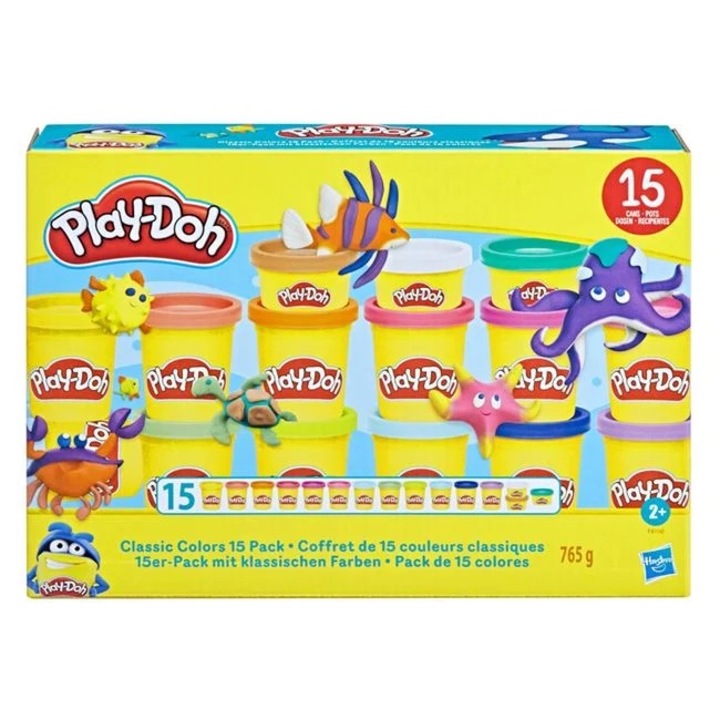 Set 15 recipiente de plastilina si forme pt creearea unor animale marine; diverse culori, Play - Doh Classic Color, in cantitate totala de 765g; unisex, destinat copiilor cu o varsta de 3+ani