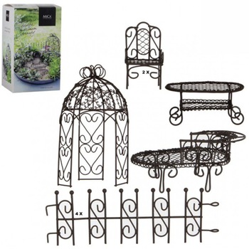 Set de 9 Figurine pentru ghiveci si gradini miniaturale Mica - Mobilier Antichizat de Gradina din Sarma Set de 9 Figurine pentru ghiveci si gradini miniaturale Mica - Mobilier Antichizat de Gradina din Sarma