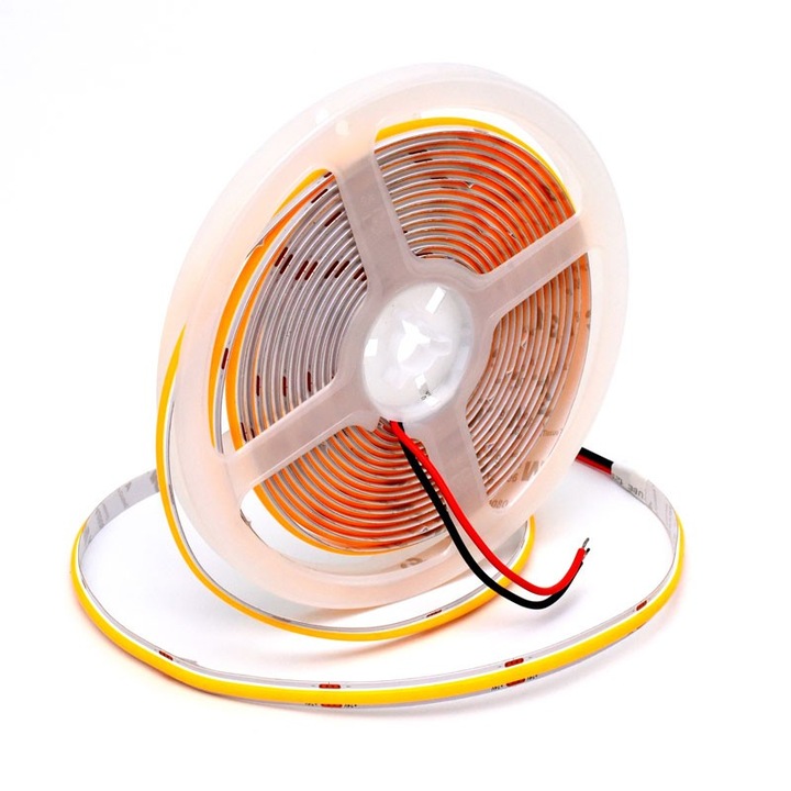 Cob Led лента 24V - 8mm / 320led/ml - 11W/ml, жълта - вътрешна IP20 - 5m/ролка