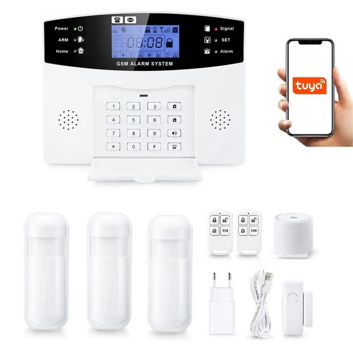 Sistem De Alarma Fara Wifi GSM, Onshop, Tuya Smart, 3xPIR, Alb