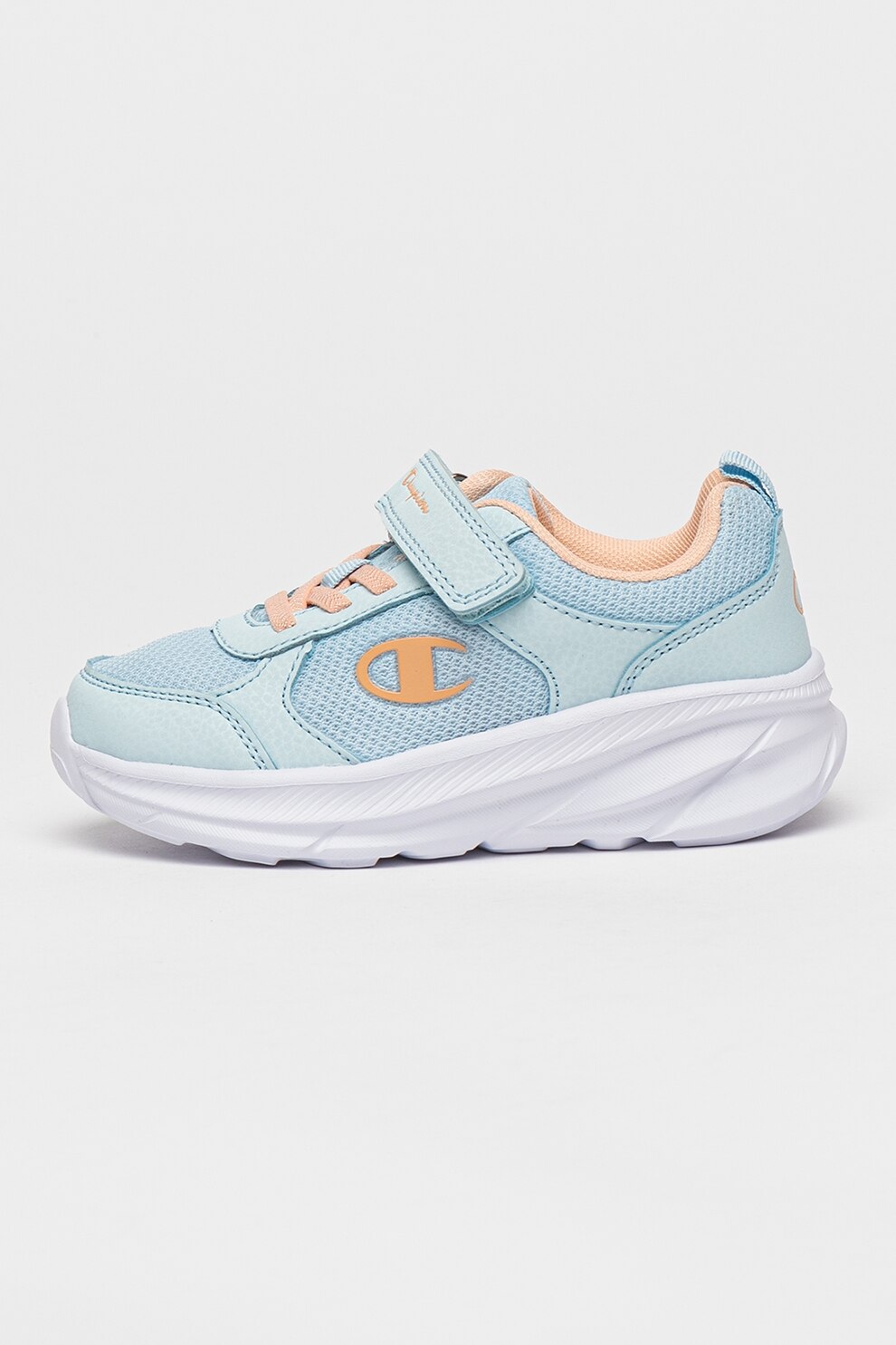 Champion, Pantofi sport cu inchidere velcro si garnituri din plasa si material sintetic, Roz somon, Albastru glaciar, 28 EU