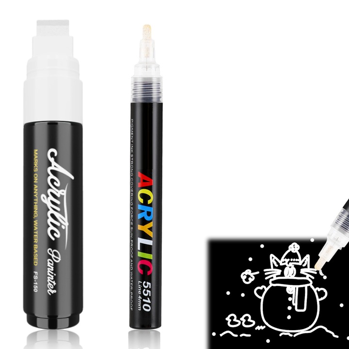 Комплект бели маркери Jumbo, 15 mm и 4 mm, за DIY проекти