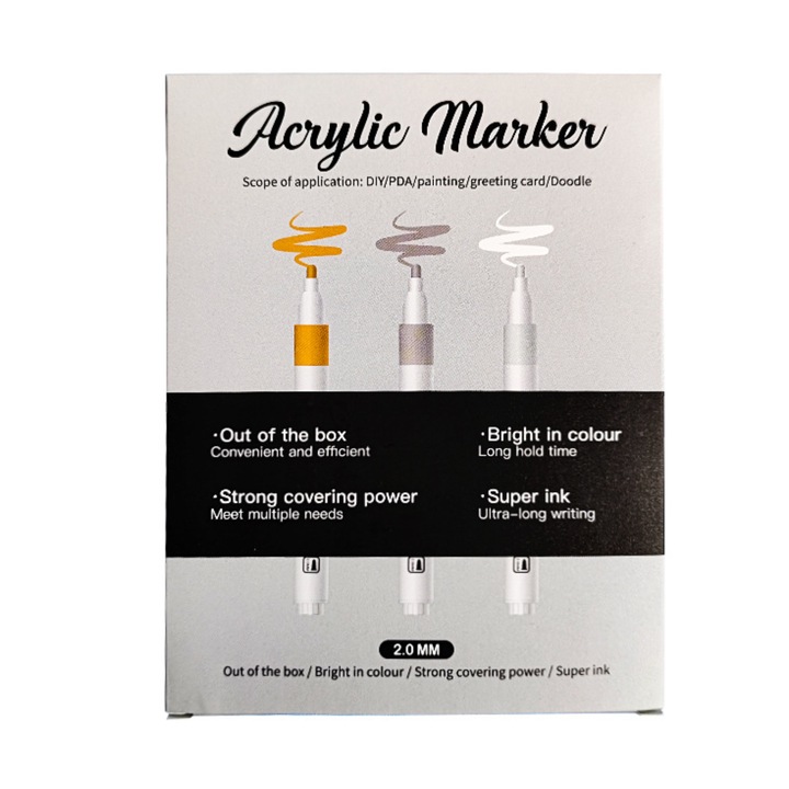 Комплект от 9 метални златни, сребърни и бели акрилни маркера за хартия, рисунка, дърво, камък