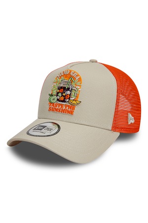 New Era, Sapca trucker cu logo, Bej, Portocaliu stins, 56-62 CM - eMAG.ro