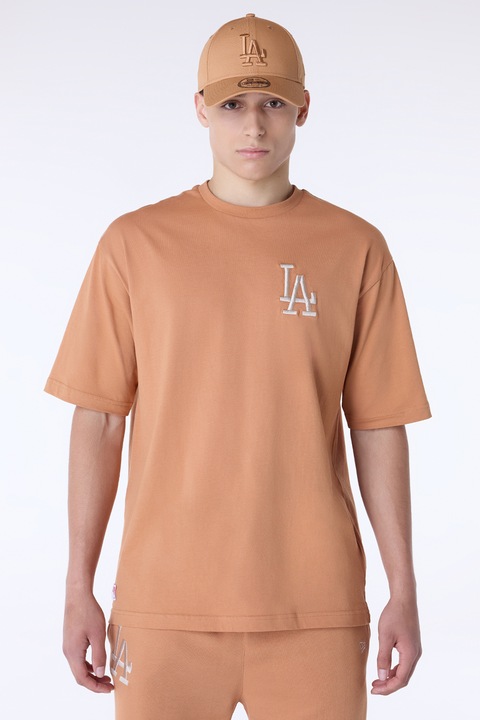 New Era, Памучна тениска с лого на гърдите, Праскова/Бял