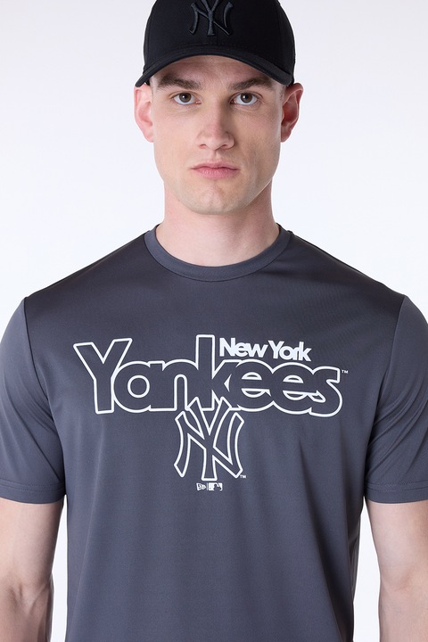 New Era, Тениска с овално деколте и шарка, Бял/Tъмносив