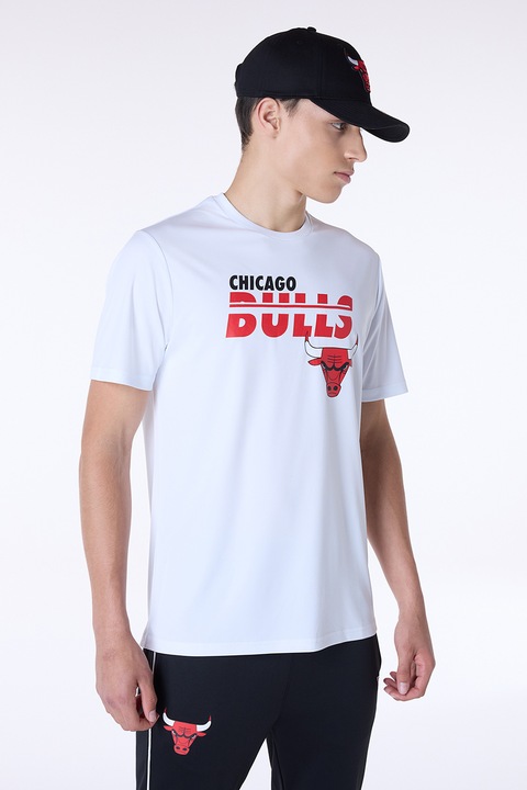 New Era, Тениска с овално деколте и шарка, Червен/Тъмносин/Бял